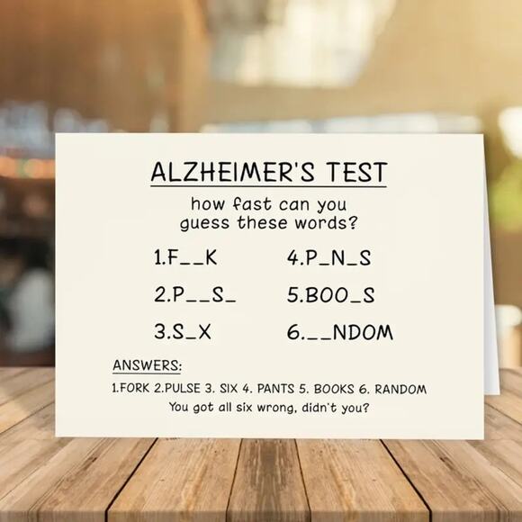 Humorous Alzheimer's Test Birthday Card, 1pc - Picture 1 of 6
